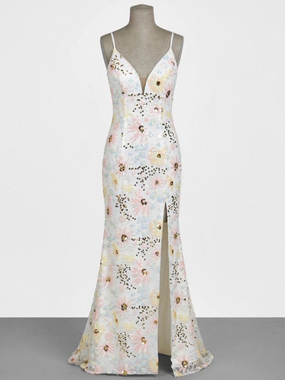 Couture Lee #3744 Ivory Floral Sequin Gown Removable Bow Train 10 NWT